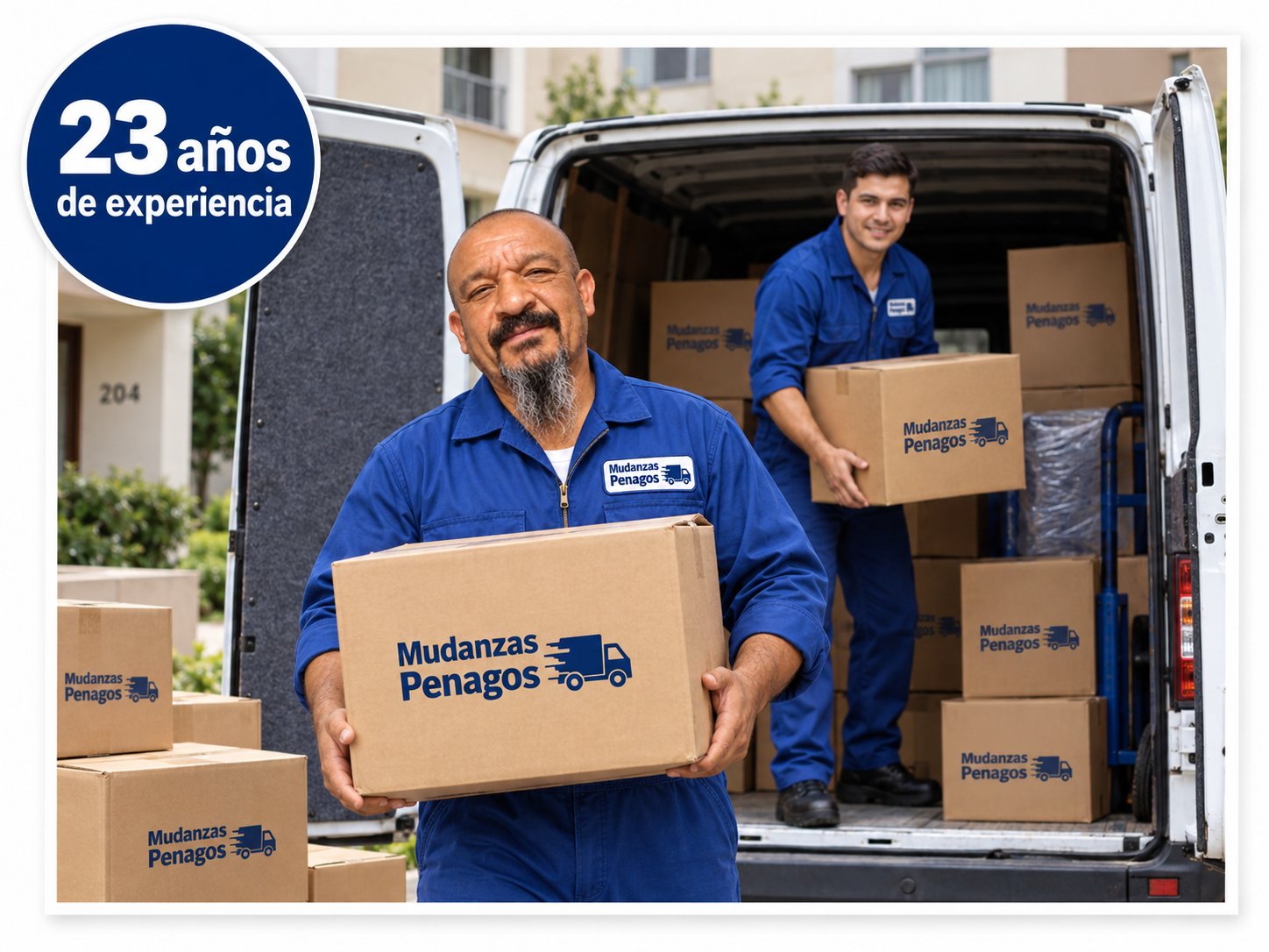 Equipo de Mudanzas Penagos cargando cajas en una furgoneta